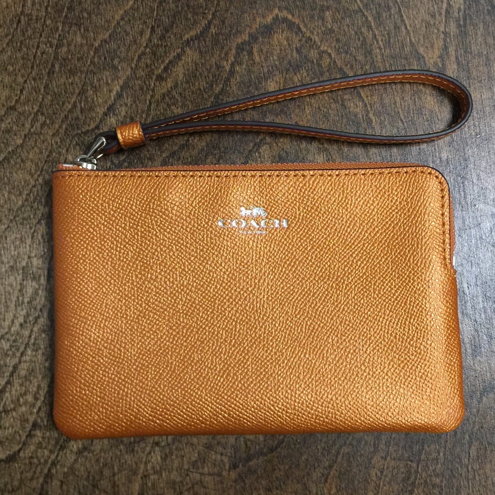 New Coach Metallic Leather Wristlet